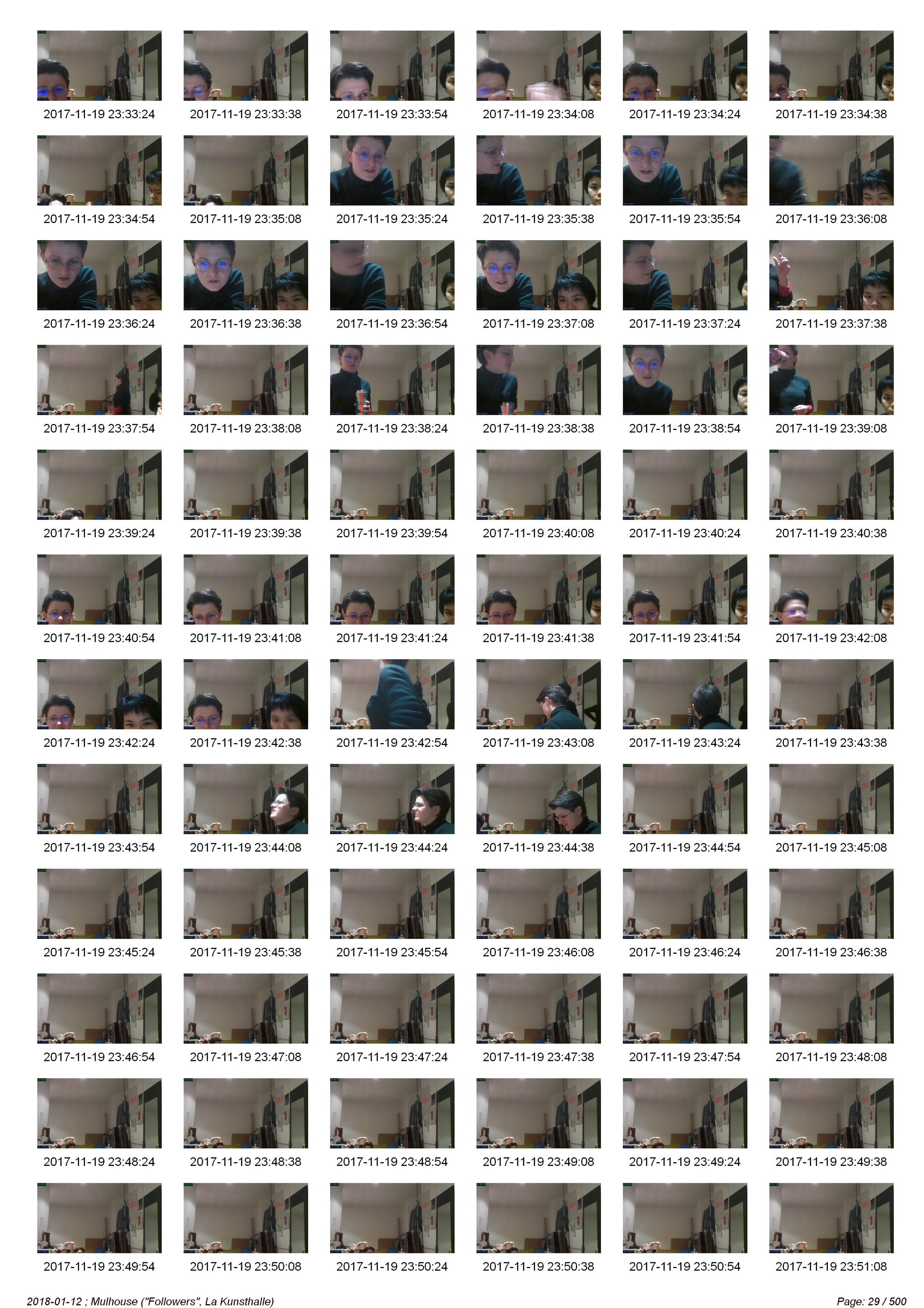 A page with 72 photos showing Eddie de Goër and another person inside a flat, with timestamps 2017-11-19, 23:33:24 to 23:51:08
