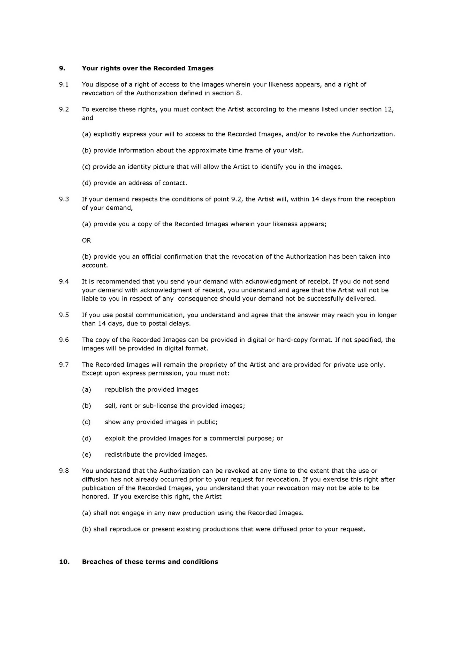 terms and conditions of the work, page 3/4